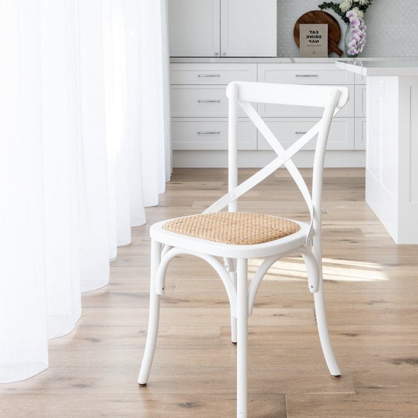 Carter Cross-back Chair With Rattan Seat Satin White Rattan