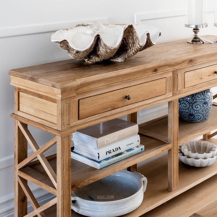 North Harbour Large Console Table Whitewash Oak 200m wide x 40cm deep x 80cm high