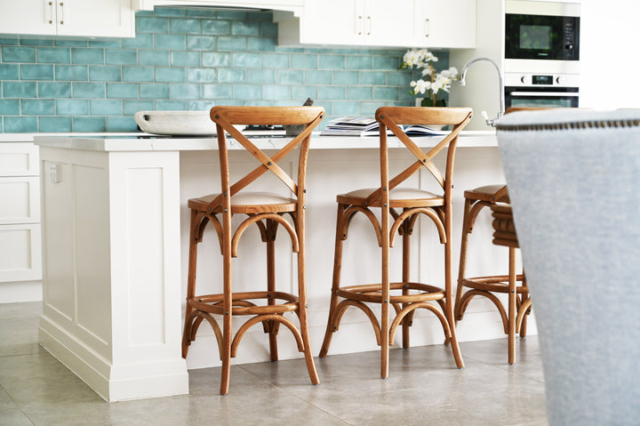 Carter Cross-back Kitchen Stool With Linen Seat