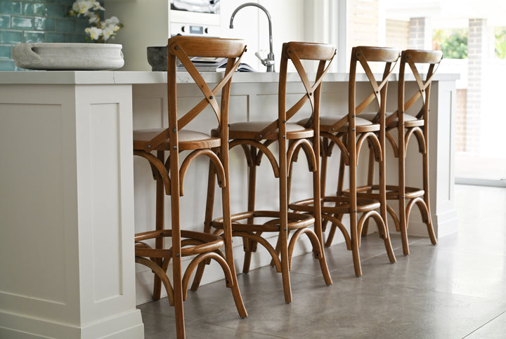 Carter Cross-back Kitchen Stool With Linen Seat