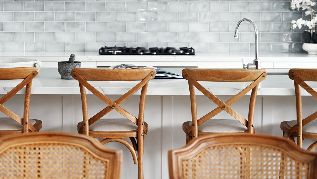 Carter Cross-back Kitchen Stool With Linen Seat