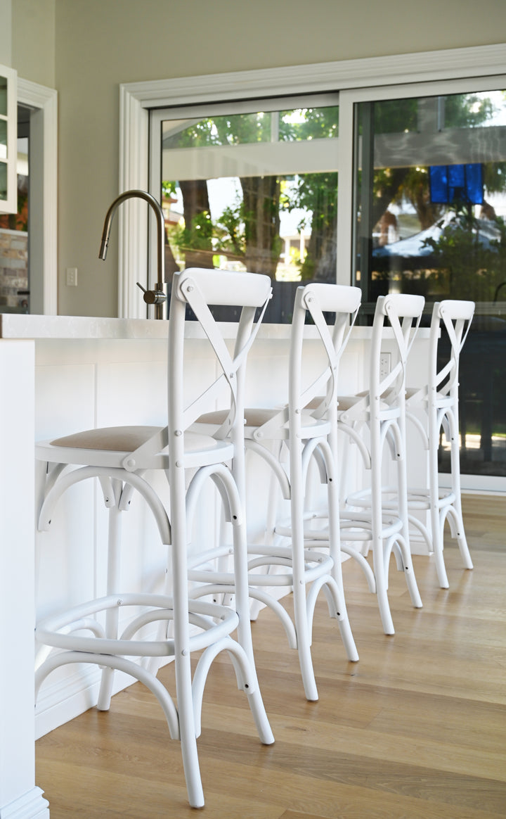 Carter Cross-back Kitchen Stool With Linen Seat