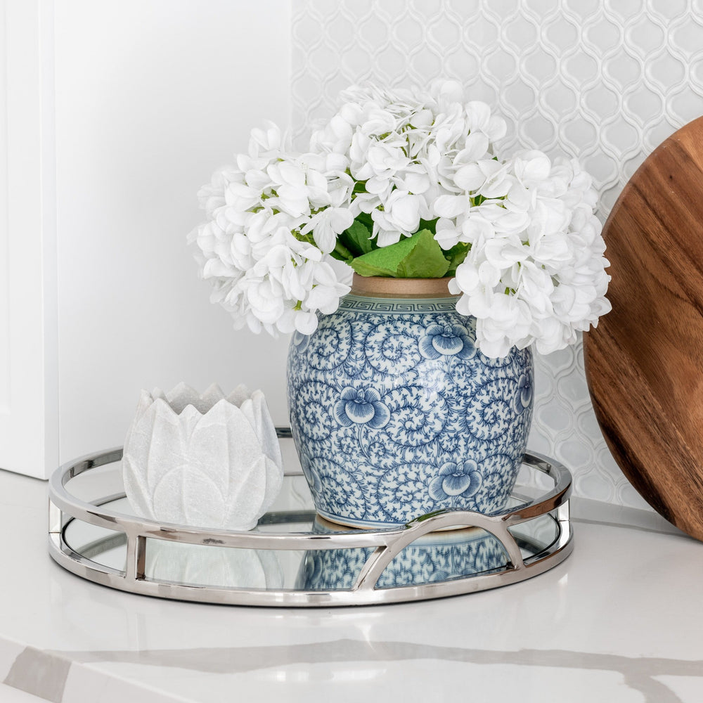 Arch Round Silver Mirrored Tray With Handles