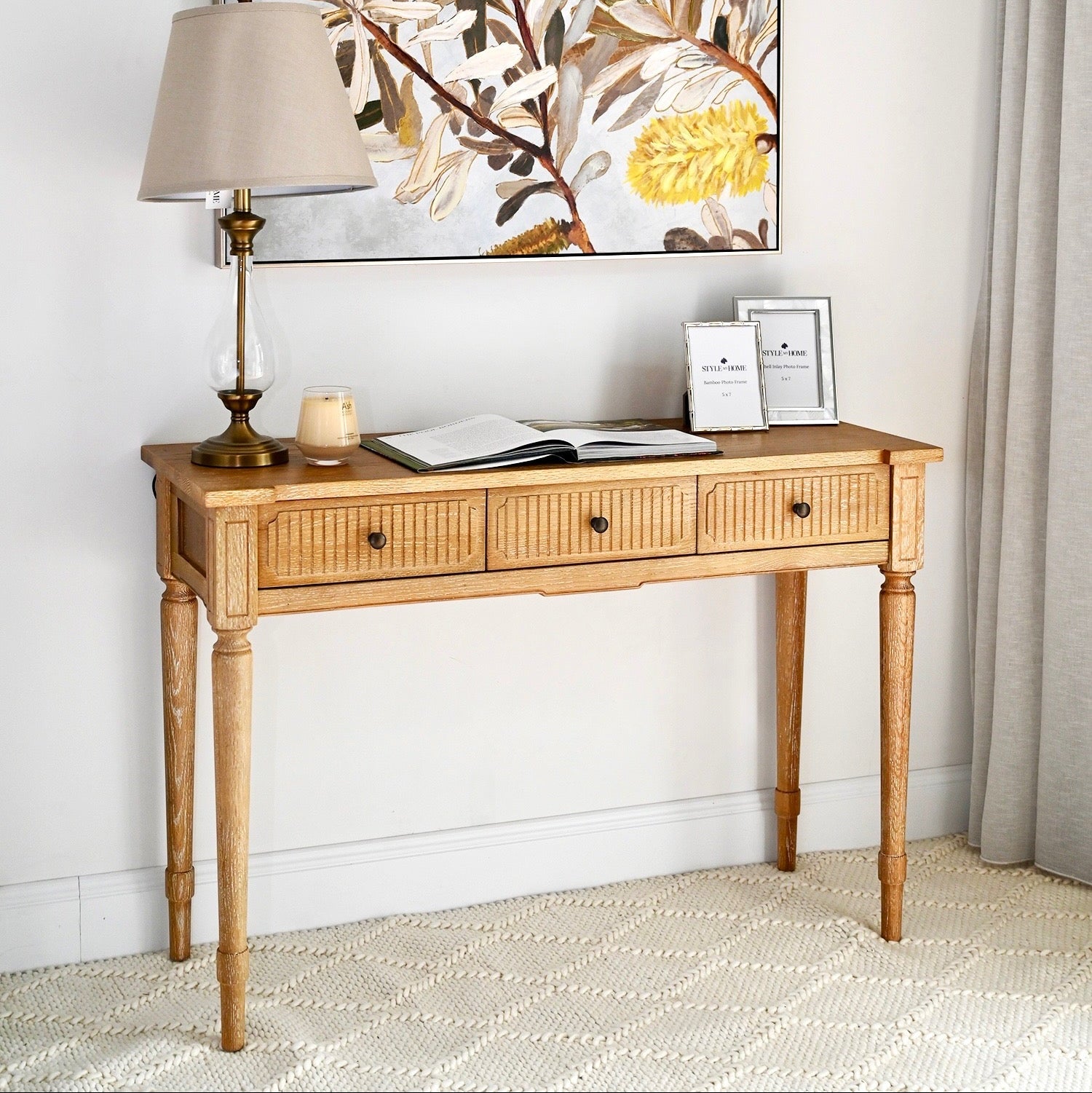 Clementine Small Desk or Console Whitewash Oak 120cm wide x 45cm deep x 82cm high