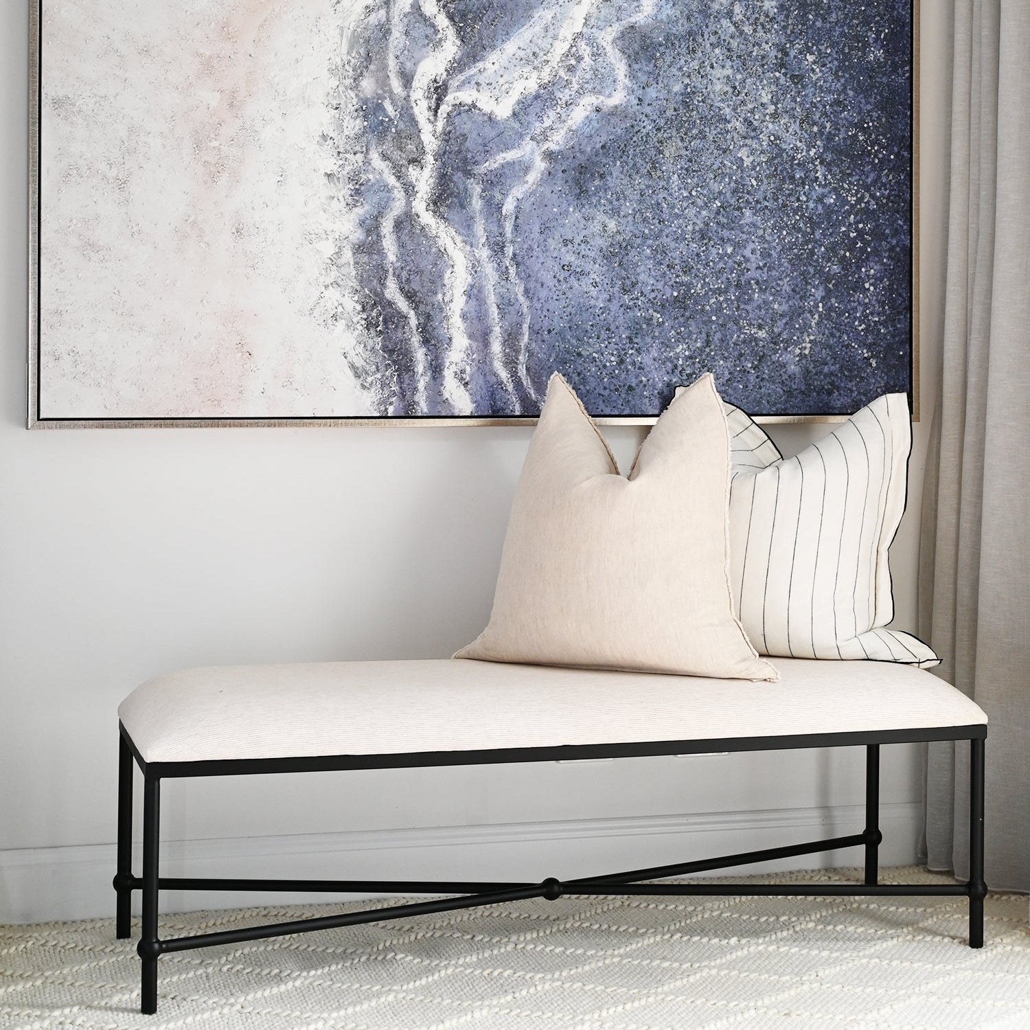 Cambridge Iron and Linen Cross Leg Large Bench