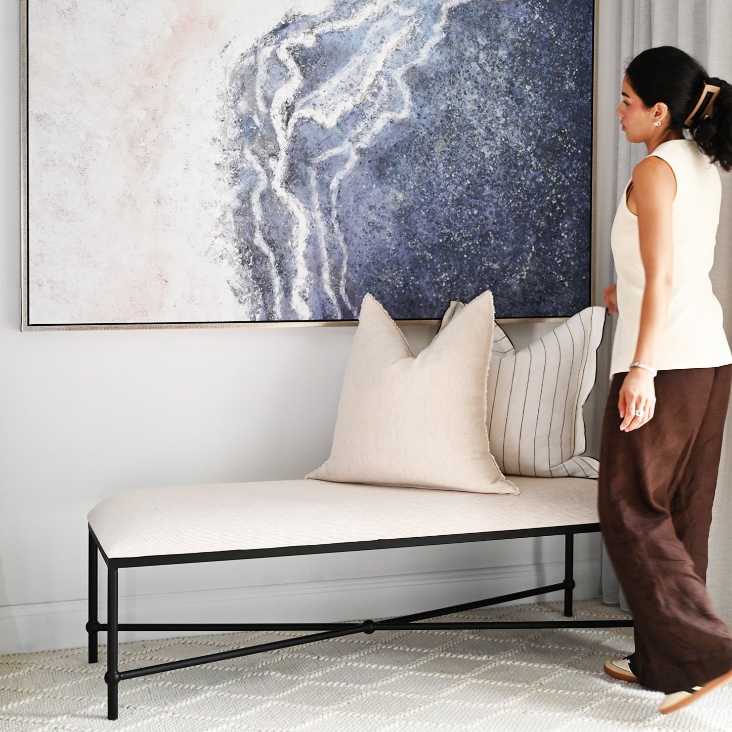 Cambridge Iron and Linen Cross Leg Large Bench