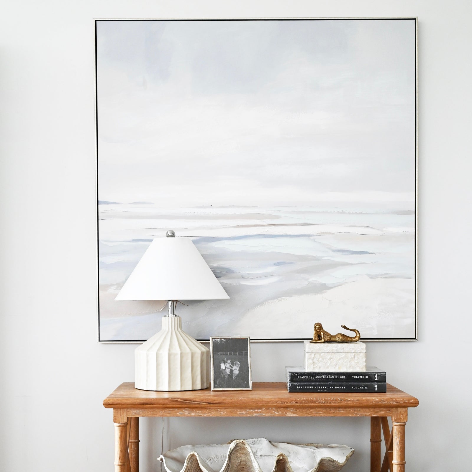 Tranquil Seashore Canvas In Antique Silver Frame