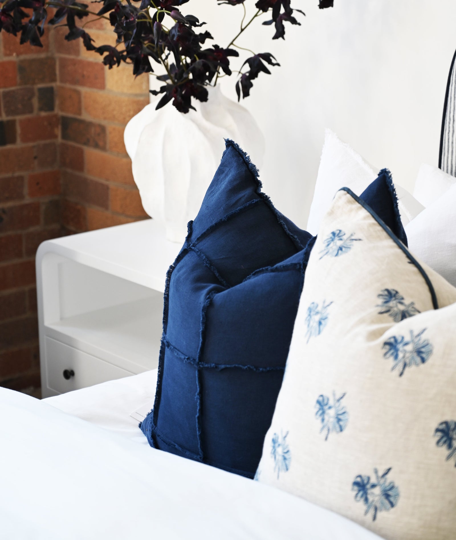 Lucia Navy Square Blue Linen Cushion