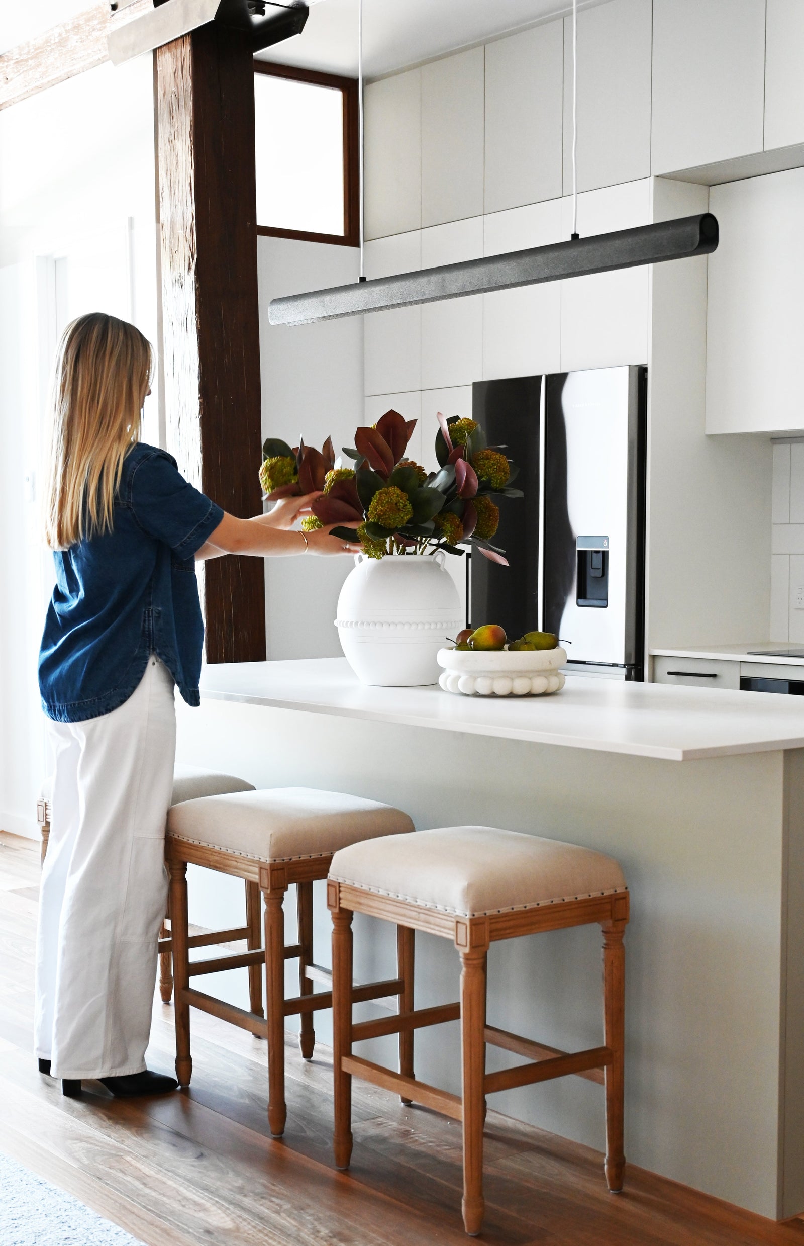 April Backless Stool With Padded Linen Seat