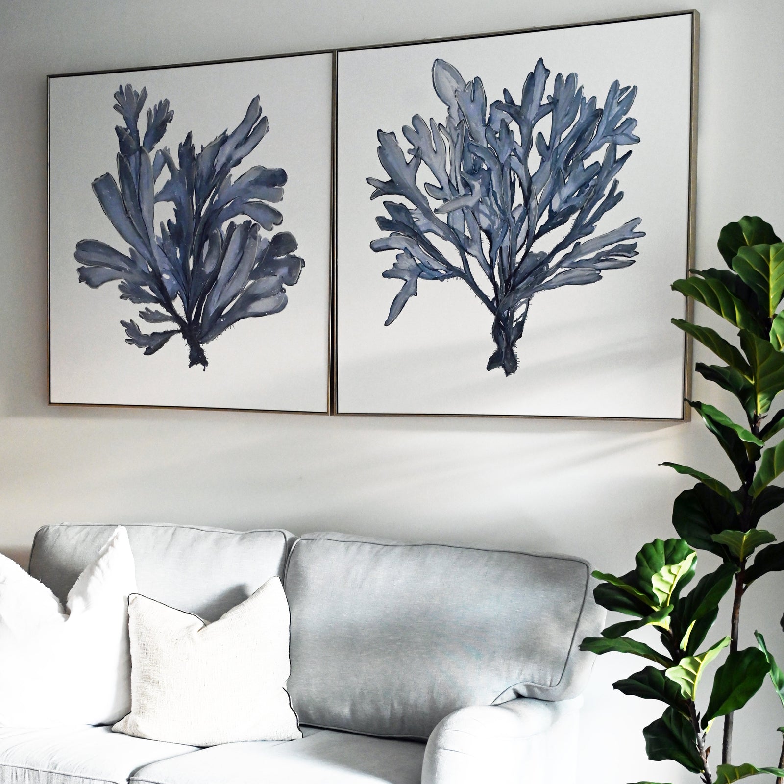 Blue Coral 2 Canvas In Antique Silver Frame