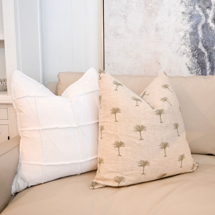 Palm Tree Oatmeal Linen Square Cushion