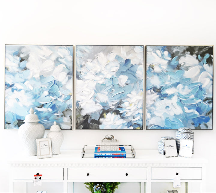 Hydrangea Haven 3 piece set Canvas In Antique Silver Frame
