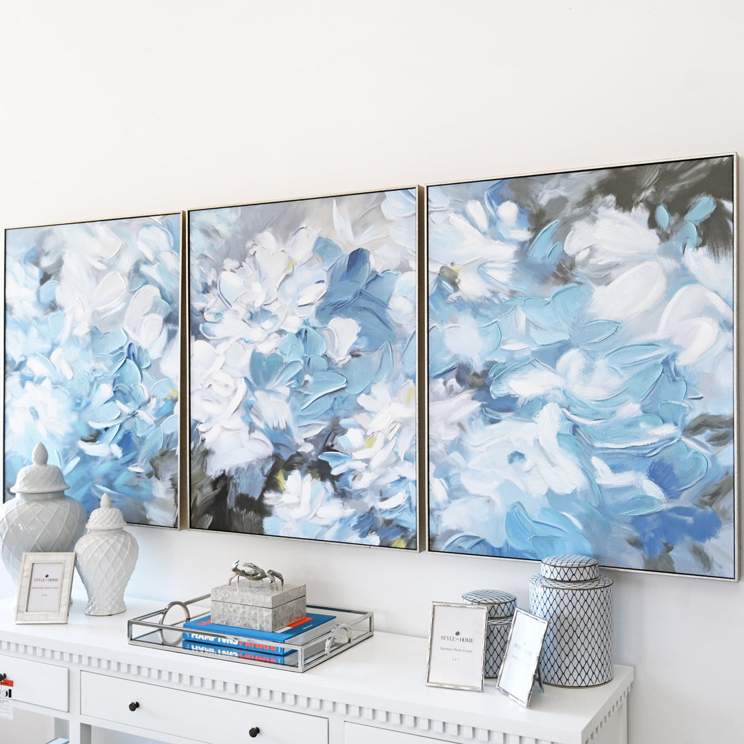 Hydrangea Haven 3 piece set Canvas In Antique Silver Frame