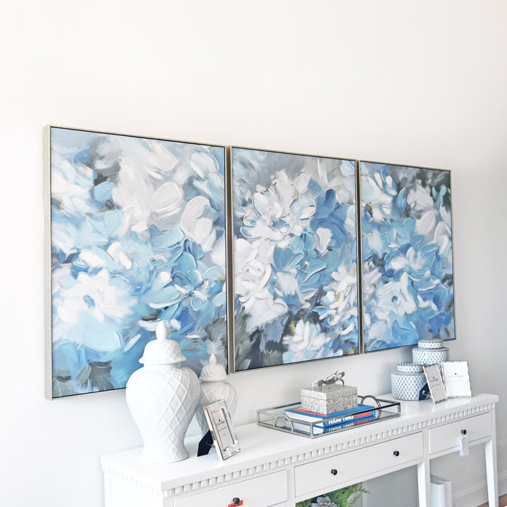Hydrangea Haven 3 piece set Canvas In Antique Silver Frame