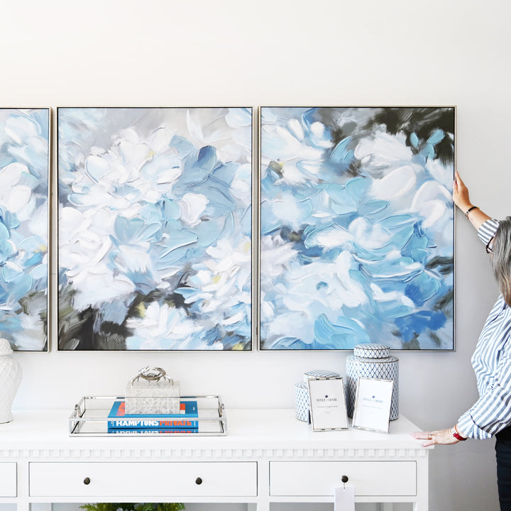 Hydrangea Haven 3 piece set Canvas In Antique Silver Frame