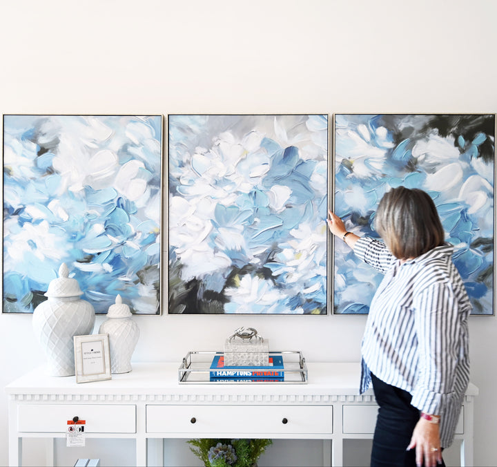 Hydrangea Haven 3 piece set Canvas In Antique Silver Frame