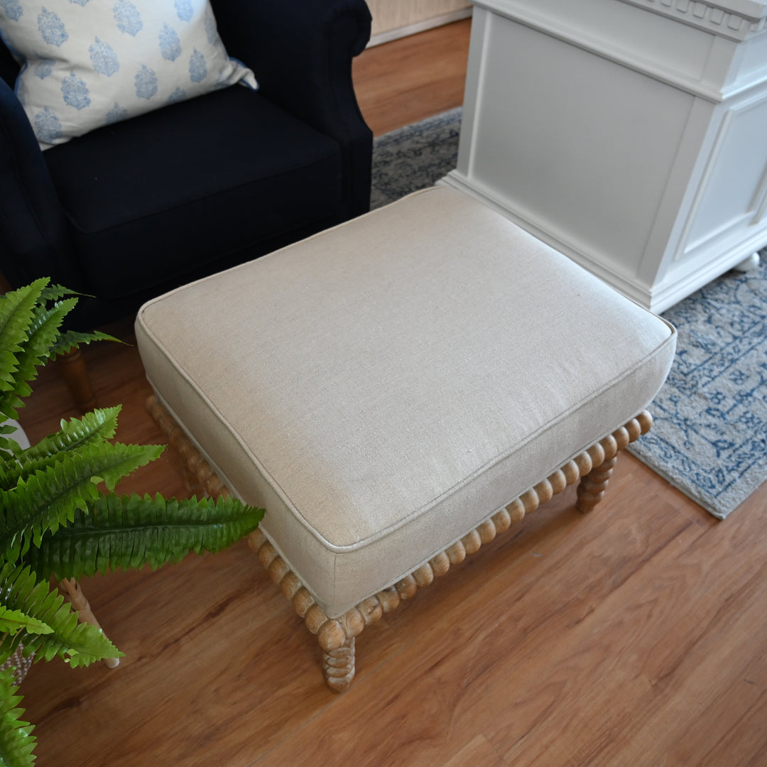 Bobbin Linen And Oak Ottoman