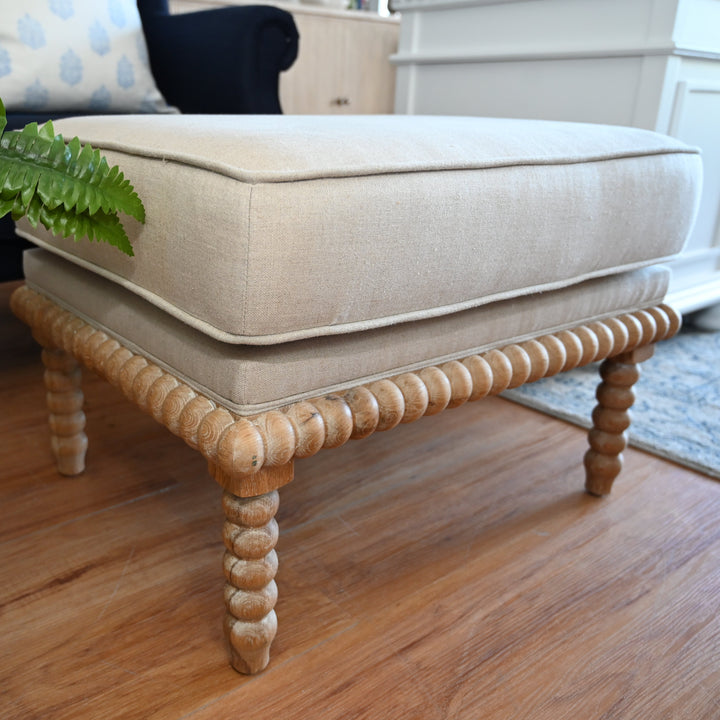 Bobbin Linen And Oak Ottoman