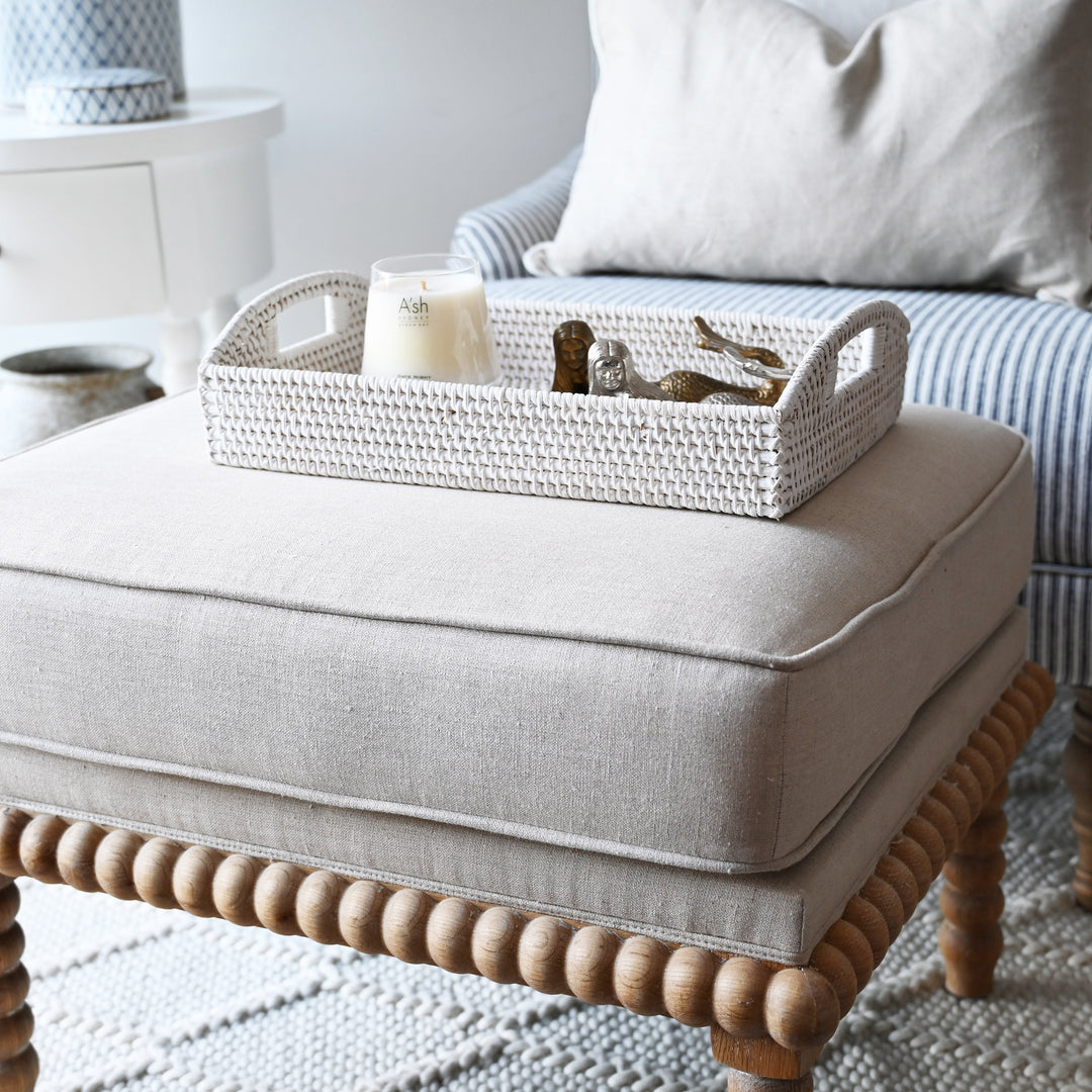 Bobbin Linen And Oak Ottoman