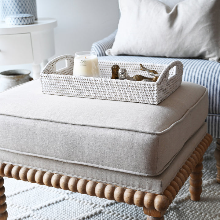Bobbin Linen And Oak Ottoman
