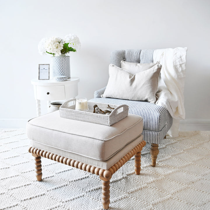 Bobbin Linen And Oak Ottoman