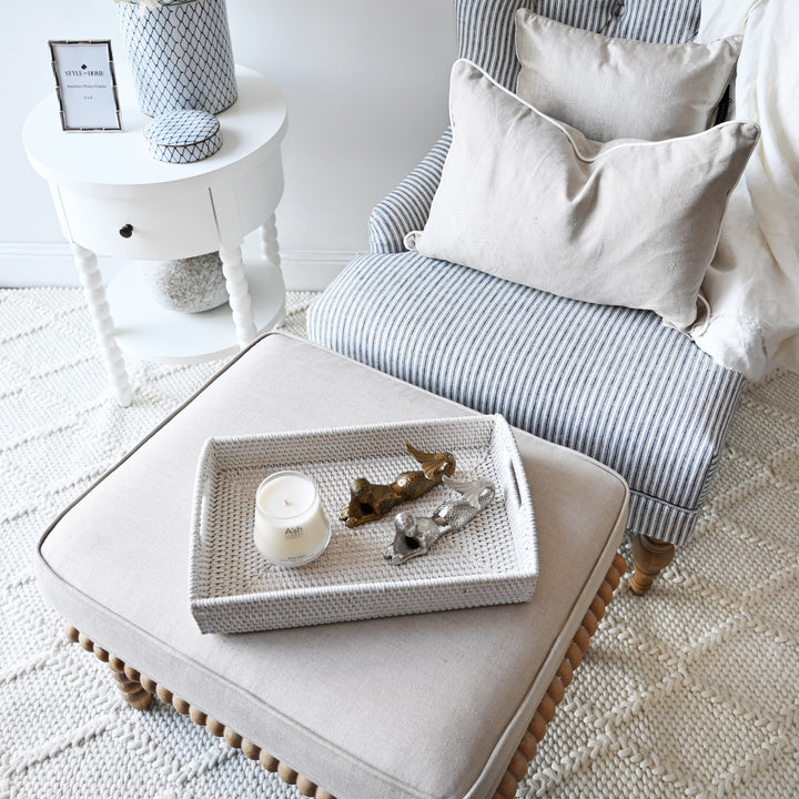 Bobbin Linen And Oak Ottoman