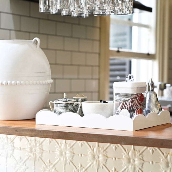 Scallop Rectangular White Lacquer Tray