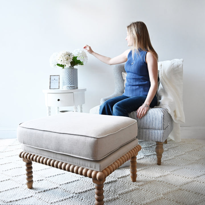Bobbin Linen And Oak Ottoman