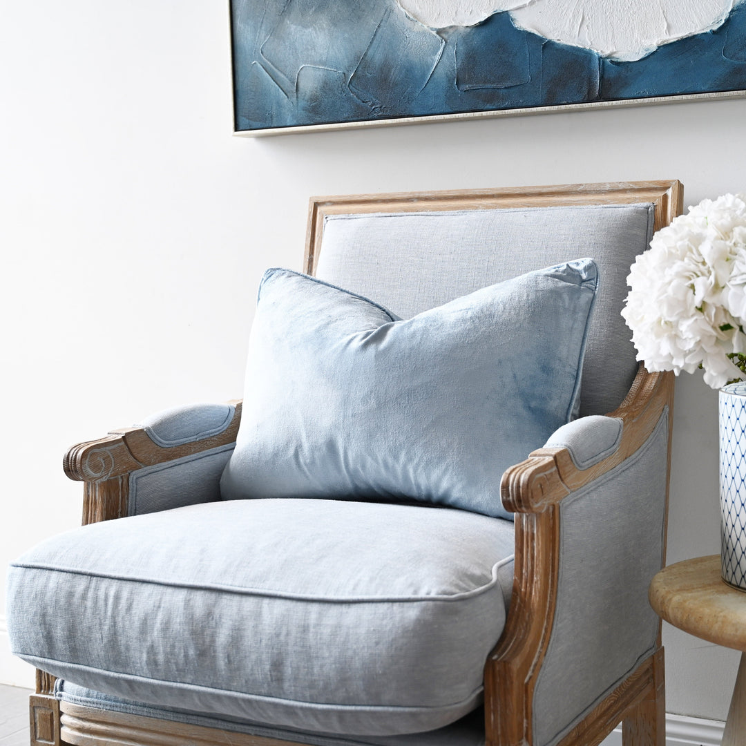 Sky Blue Velvet Luxury Lumbar Cushion