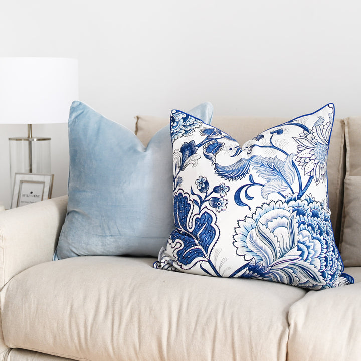 Sky Blue Velvet Luxury Square Cushion