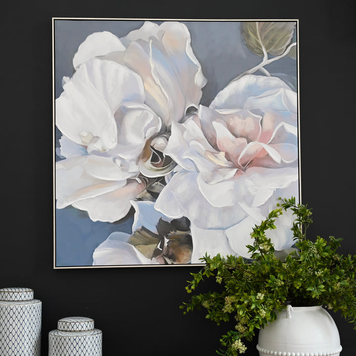 Pastel Petals Canvas In Antique Silver Frame