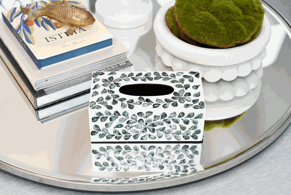 Vine' Sea Green Mother of Pearl Tissue Box