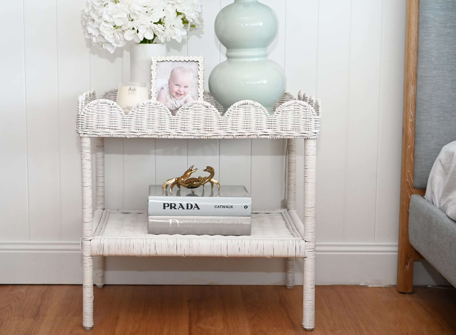 Scallop White Rattan Bar Cart