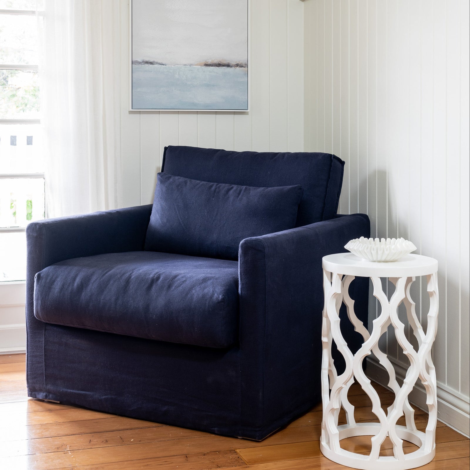 Capri Slip Cover Linen Armchair - Covers Only Navy 99cm wide x 96cm deep x 87cm high
