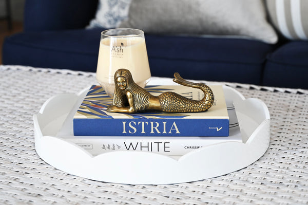 Scallop Round White Lacquer Tray