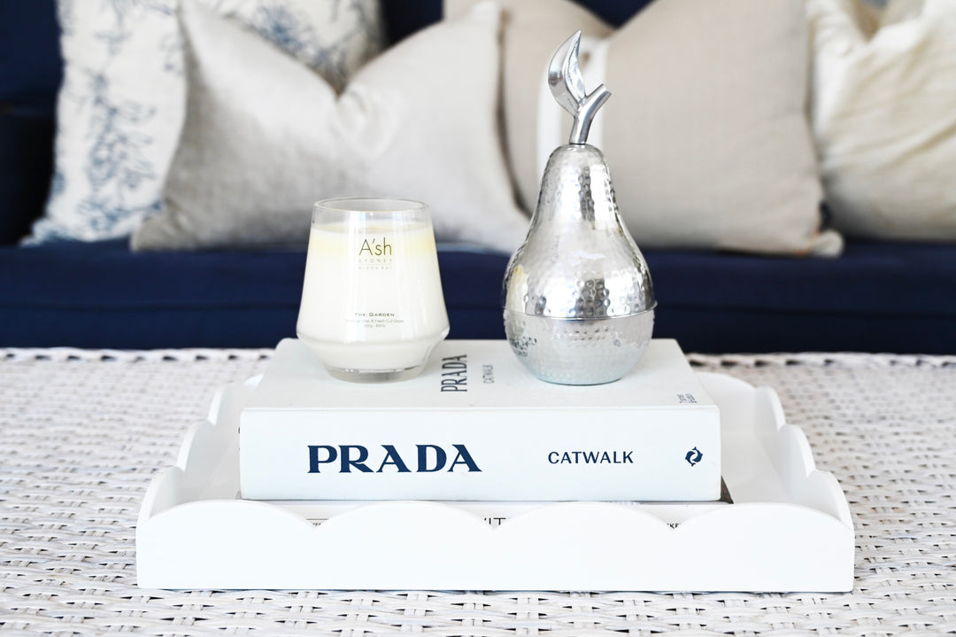 Scallop Rectangular White Lacquer Tray