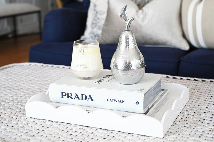 Scallop Rectangular White Lacquer Tray