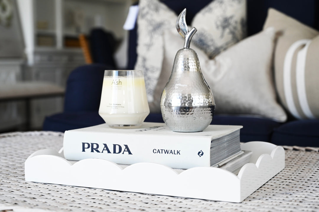 Scallop Rectangular White Lacquer Tray