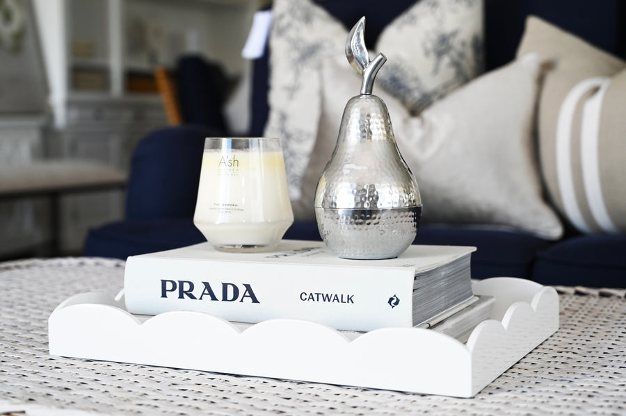 Scallop Rectangular White Lacquer Tray