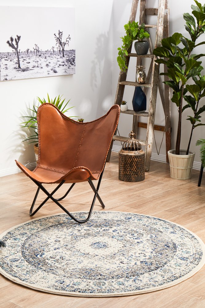 Mist White Transitional Round Rug
