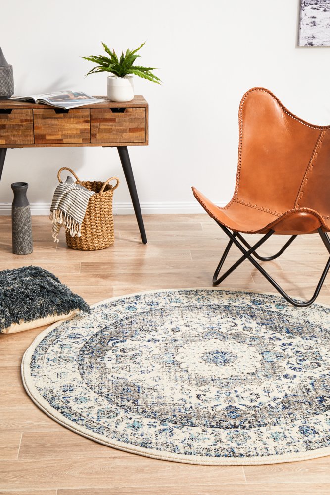 Mist White Transitional Round Rug