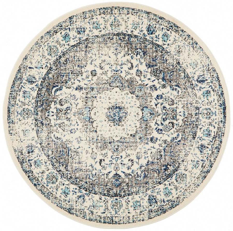 Mist White Transitional Round Rug