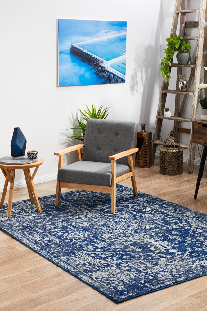 Contrast Navy Transitional Rectangle Rug