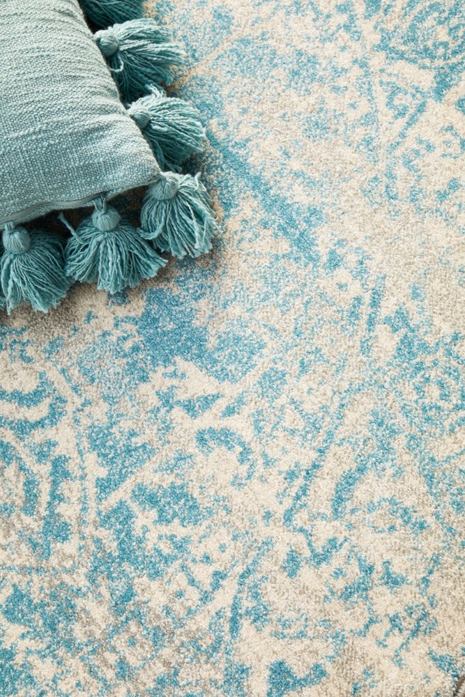 Glacier White Blue Transitional Round Rug