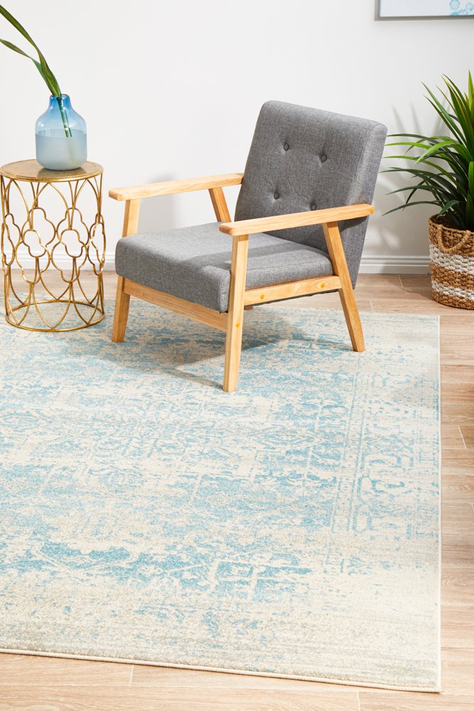 Glacier White Blue Transitional Rectangle Rug