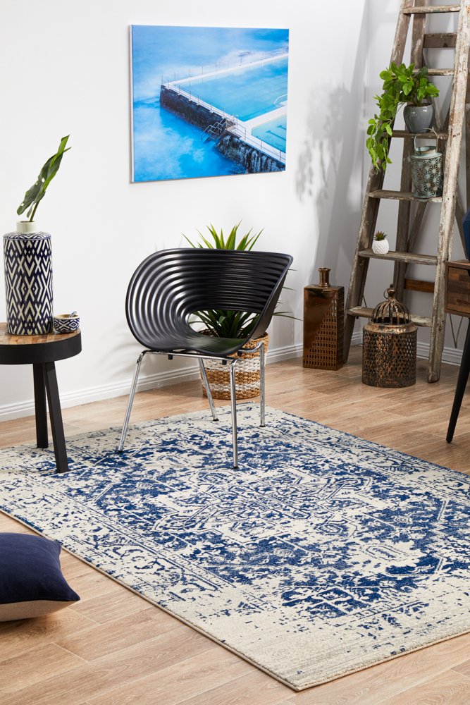 Horizon White Navy Transitional Rectangle Rug
