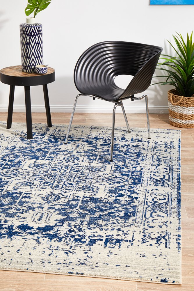 Horizon White Navy Transitional Rectangle Rug