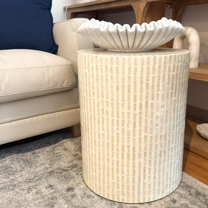 Tile Mother Of Pearl Round Side Table