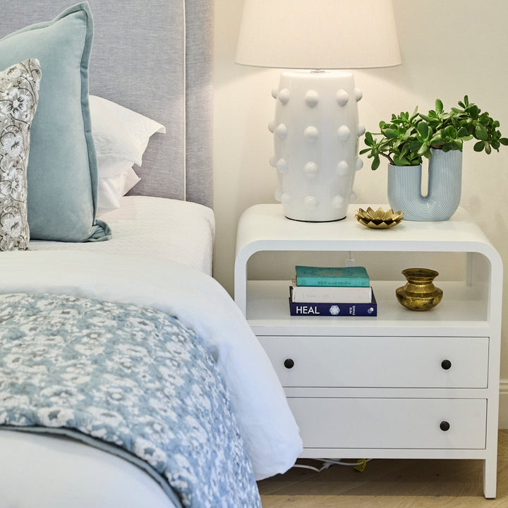 Ella Large Bedside Table Satin White 75cm wide x 45cm deep x 75cm high