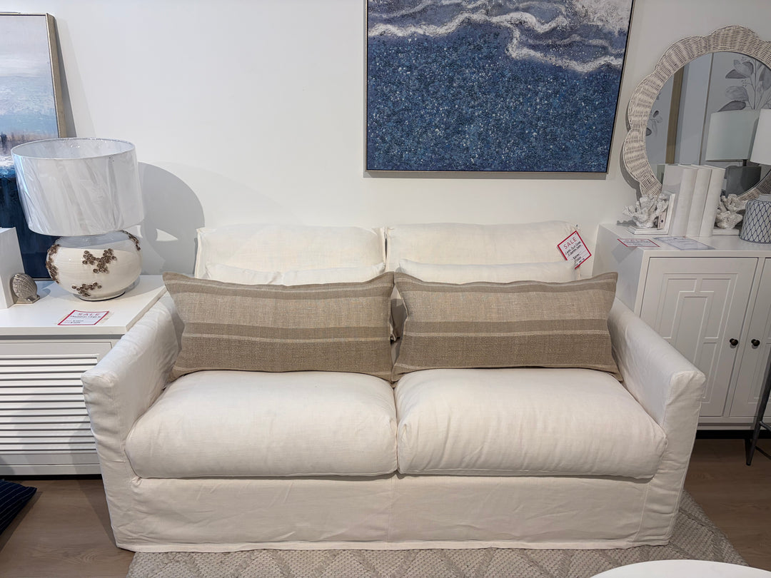 Capri White Slip Cover Linen 2 Seater Lounge